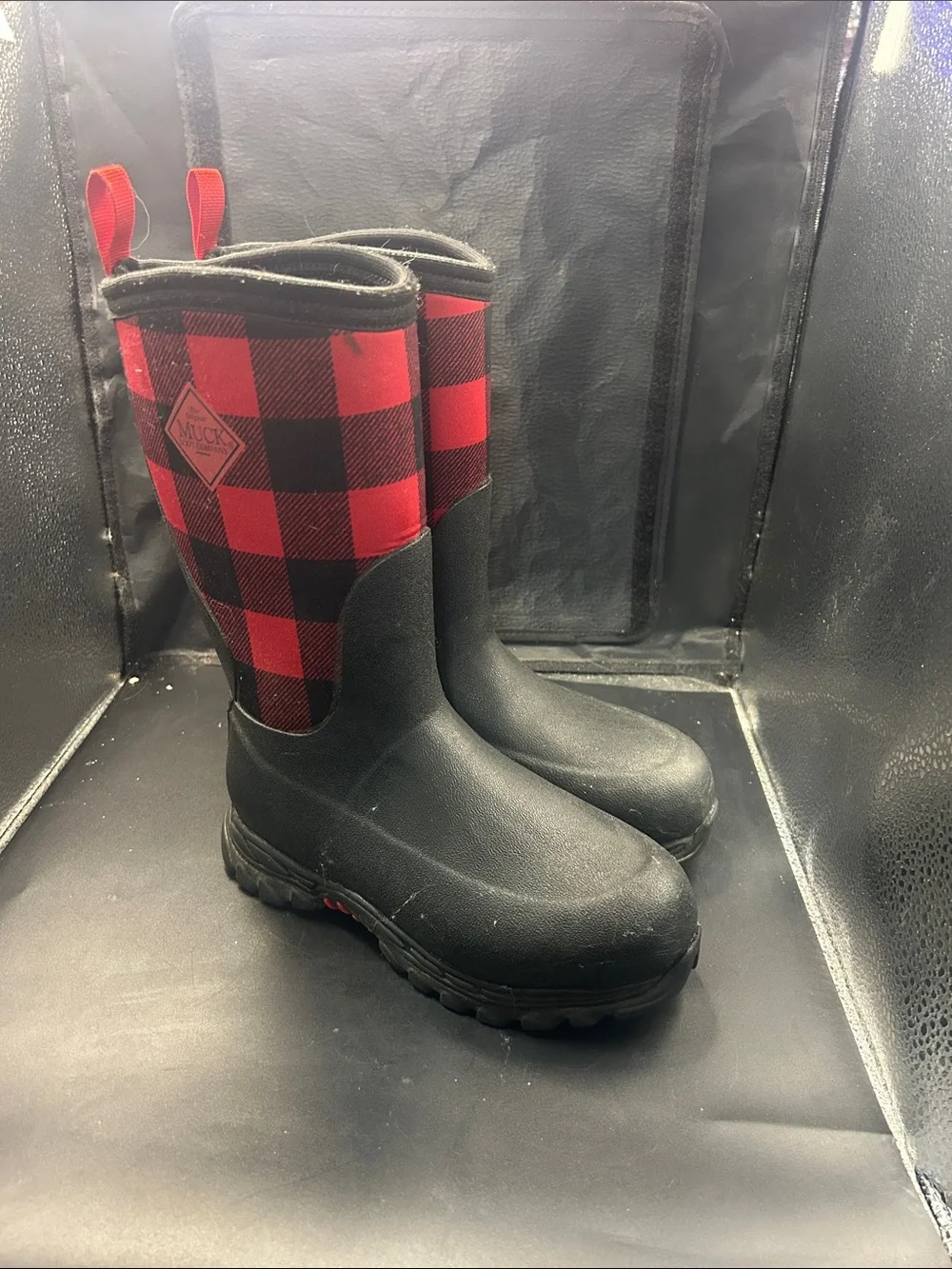 Muck Boot Co. Kids' Red & Black Buffalo Plaid Waterproof Rain Boots